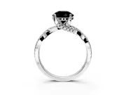 Solitaire Engagement Ring Setting for Fancy Black Round Cut Center with Narrow Twist Pave Band and Prong Head in Platinum