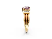 Solitaire Engagement Ring Setting for Fancy Pink Heart-Shaped Center with Grooved Bar Accent Band and Prong Head in Yellow Gold