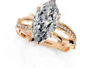 Solitaire Engagement Ring Setting for Marquise Center with Pave and Plain Crossover Band and Prong Head in Rose Gold