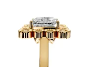Cluster Halo Engagement Ring Setting for Radiant Cut Center with Milgrain Bezel Accents and Prong Head in Yellow Gold