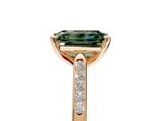 Solitaire Engagement Ring Setting for Fancy Green Emerald Cut Center with Channel Accents and Prong Head in Rose Gold