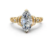 Solitaire Engagement Ring Setting for Marquise Center with Filigree Band and Prong Head in Yellow Gold