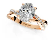 Solitaire Engagement Ring Setting for Oval Center with Half-Pave Crossover Band and Prong Head in Rose Gold