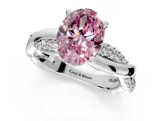 Solitaire Engagement Ring Setting for Fancy Pink Oval Center with Pave and Plain Crossover and Basket Head in Platinum