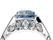 Cathedral Engagement Ring Setting for Fancy Blue Princess Cut Center with Antique-Style Pave Band and Prong Head in Platinum