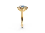 Starburst Halo Engagement Ring Setting for Fancy Blue Pear-Shaped Center with Thin Round-Wire Band and Prong Head in Yellow Gold