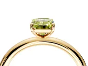 Low-Set Solitaire Engagement Ring Setting for Fancy Yellow Emerald Cut Center with Thin Plain Band and Prong Head in Yellow Gold