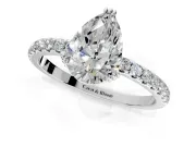 Solitaire Engagement Ring Setting for Pear-Shaped Center with Pave Band and Claw Prong Head in White Gold