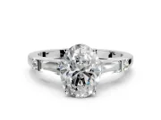 Bar-Set Engagement Ring Setting for Oval Center with Tapered Baguette Accents and Prong Head in Platinum