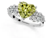 Cluster Engagement Ring Setting for Fancy Yellow Heart-Shaped Center with 2-Row Shoulder Clusters and Prong Head in White Gold