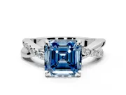 Solitaire Engagement Ring Setting for Fancy Blue Asscher Cut Center with Half-Pave Crossover Band and Prong Head in White Gold