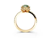 Halo Engagement Ring Setting for Fancy Green Pear-Shaped Center with Openwork Halo, Pave Band and Prong Head in Yellow Gold