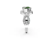 Halo Engagement Ring Setting for Fancy Green Pear-Shaped Center with Pave Infinity Twist Band and Prong Head in Sterling Silver