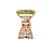 3 Stone Engagement Ring Setting for Fancy Yellow Emerald Cut Center with Pave Twist Band and Prong Head in Rose Gold