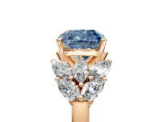 Leaf Cluster Engagement Ring Setting for Fancy Blue Cushion Cut Center with Marquise Accents and Prong Head in Rose Gold