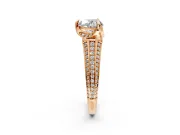 Solitaire Engagement Ring Setting for Heart-Shaped Center with Accented Split Shank and Prong Head in Rose Gold