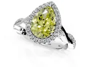 Halo Engagement Ring Setting for Fancy Yellow Pear-Shaped Center with Twist Band and Prong Head in White Gold