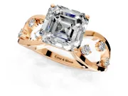 Solitaire Engagement Ring Setting for Asscher Cut Center with Criss-Cross Accent Band and Prong Head in Rose Gold