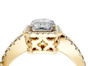 Accent Halo Engagement Ring Setting for Radiant Cut Center with Full-Length Pave Band and Prong Head in Yellow Gold