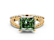 Halo Engagement Ring Setting for Fancy Green Princess Cut Center with Rope Twist Split Shank and Prong Head in Yellow Gold