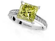 Solitaire Engagement Ring Setting for Fancy Yellow Princess Cut Center with Channel-Set Accent Band and Prong Head in Platinum