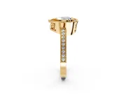 Halo Engagement Ring Setting for Heart-Shaped Center with Milgrain Halo, Pave Band and Prong Head in Yellow Gold
