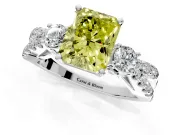 3 Stone Engagement Ring Setting for Fancy Yellow Radiant Cut Center with Pave Split Shank and Prong Head in Sterling Silver