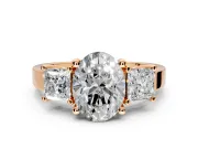 3 Stone Engagement Ring Setting for Oval Center with Matching Side Accents and Prong Head in Rose Gold