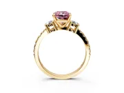 3 Stone Engagement Ring Setting for Fancy Pink Radiant Cut Center with Round Cut Side Accents and Prong Head in Yellow Gold