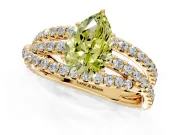Solitaire Engagement Ring Setting for Fancy Yellow Pear-Shaped Center with Woven 3-Strand Pave Band and Prong Head in Yellow Gold