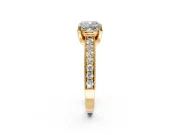 Solitaire Engagement Ring Setting for Cushion Cut Center with Milgrain-Framed Pave Band and Prong Head in Yellow Gold
