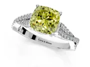 Solitaire Engagement Ring Setting for Fancy Yellow Cushion Cut Center with Twisted Pave Split Shank and Prong Head in Platinum