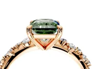 Solitaire Engagement Ring Setting for Fancy Green Radiant Cut Center with Trailing Leaf Accent Band and Prong Head in Rose Gold
