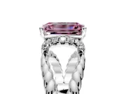 Halo Engagement Ring Setting for Fancy Pink Emerald Cut Center with Rope Twist Split Shank and Prong Head in Platinum