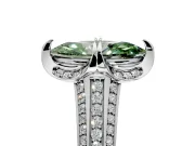 Solitaire Engagement Ring Setting for Fancy Green Marquise Center with Accented Split Shank and Prong Head in White Gold