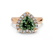 Halo Engagement Ring Setting for Fancy Green Heart-Shaped Center with Square Band and Prong Head in Rose Gold