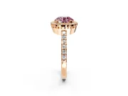 Halo Engagement Ring Setting for Fancy Pink Round Cut Center with Inner Milgrain Border and Prong Head in Rose Gold