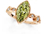 Vintage Station Engagement Ring Setting for Fancy Yellow Marquise Center with Accents and Prong Head in Rose Gold
