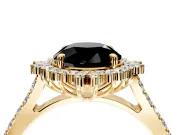 Sunburst Halo Engagement Ring Setting for Fancy Black Round Cut Center with Pave Band and Prong Head in Yellow Gold