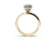 Open Basket Engagement Ring Setting for Fancy Blue Princess Cut Center with Pave Band and Prong Head in Yellow Gold