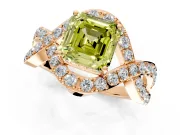 Halo Engagement Ring Setting for Fancy Yellow Asscher Cut Center with Pave Infinity Twist Band and Prong Head in Rose Gold