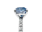 Solitaire Engagement Ring Setting for Fancy Blue Cushion Cut Center with Fine Pave Narrow Band and Prong Head in Sterling Silver