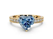 Milgrain Pave Engagement Ring Setting for Fancy Blue Heart-Shaped Center with Accent Band and Prong Head in Yellow Gold