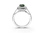 Double Halo Engagement Ring Setting for Fancy Green Radiant Cut Center with Narrow Pave Split Shank and Prong Head in White Gold