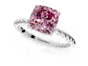 Solitaire Engagement Ring Setting for Fancy Pink Cushion Cut Center with Plain Twisted Rope Band and Prong Head in Sterling Silver