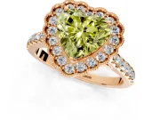 Milgrain Floral Halo Engagement Ring Setting for Fancy Yellow Heart-Shaped Center with Pave Band and Prong Head in Rose Gold