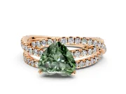 Solitaire Engagement Ring Setting for Fancy Green Heart-Shaped Center with Woven 3-Strand Pave Band and Prong Head in Rose Gold