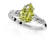 Bar-Set Engagement Ring Setting for Fancy Yellow Pear-Shaped Center with Tapered Baguette Accents and Prong Head in Platinum