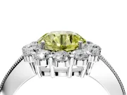 Halo Engagement Ring Setting for Fancy Yellow Round Cut Center with Milgrain Channel Band and Prong Head in Platinum