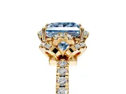 Halo Engagement Ring Setting for Fancy Blue Princess Cut Center with Openwork Halo, Pave Band and Prong Head in Yellow Gold